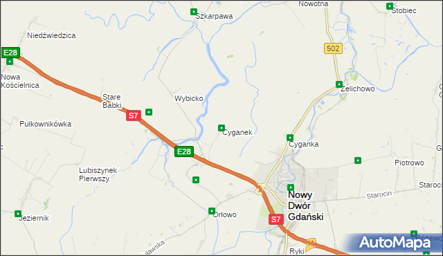 mapa Cyganek, Cyganek na mapie Targeo