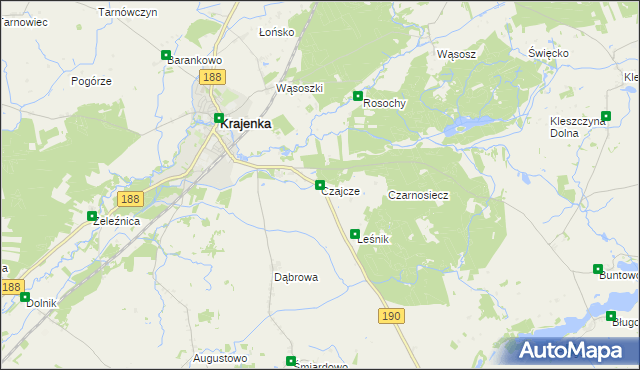 mapa Czajcze gmina Krajenka, Czajcze gmina Krajenka na mapie Targeo