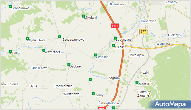 mapa Czaplice gmina Łomża, Czaplice gmina Łomża na mapie Targeo