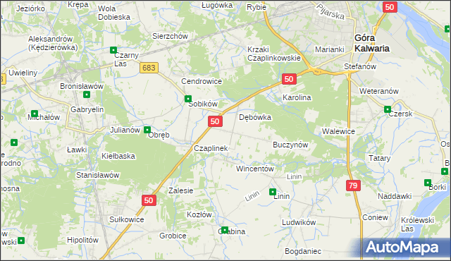 mapa Czaplin gmina Góra Kalwaria, Czaplin gmina Góra Kalwaria na mapie Targeo