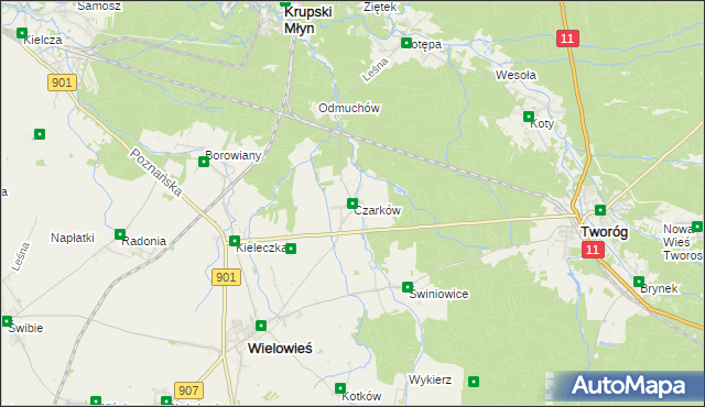 mapa Czarków gmina Wielowieś, Czarków gmina Wielowieś na mapie Targeo