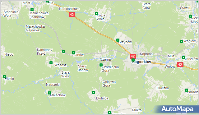 mapa Czarna gmina Stąporków, Czarna gmina Stąporków na mapie Targeo