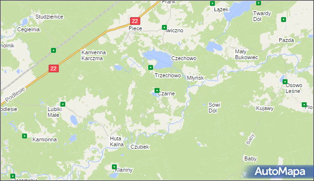 mapa Czarne gmina Kaliska, Czarne gmina Kaliska na mapie Targeo