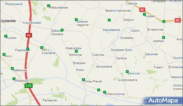 mapa Czarnów gmina Bedlno, Czarnów gmina Bedlno na mapie Targeo