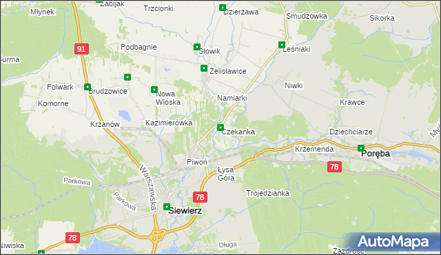 mapa Czekanka, Czekanka na mapie Targeo