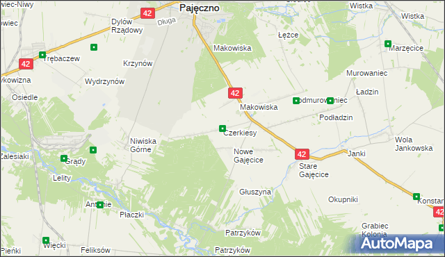 mapa Czerkiesy gmina Pajęczno, Czerkiesy gmina Pajęczno na mapie Targeo