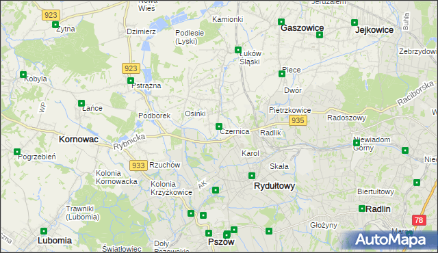 mapa Czernica gmina Gaszowice, Czernica gmina Gaszowice na mapie Targeo