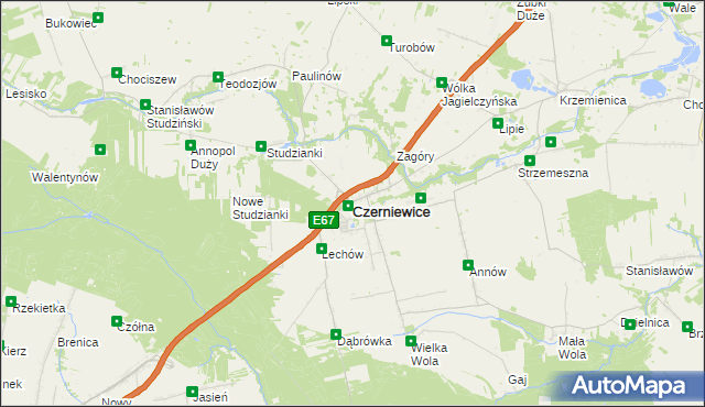 mapa Czerniewice powiat tomaszowski, Czerniewice powiat tomaszowski na mapie Targeo