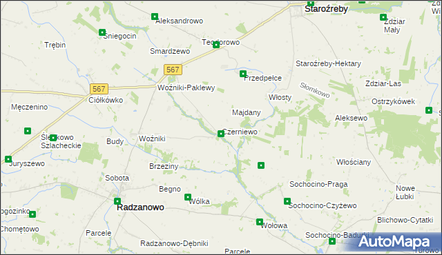 mapa Czerniewo gmina Radzanowo, Czerniewo gmina Radzanowo na mapie Targeo