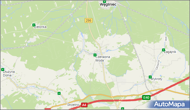 mapa Czerwona Woda gmina Węgliniec, Czerwona Woda gmina Węgliniec na mapie Targeo