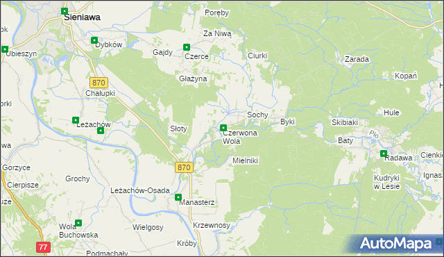 mapa Czerwona Wola gmina Sieniawa, Czerwona Wola gmina Sieniawa na mapie Targeo