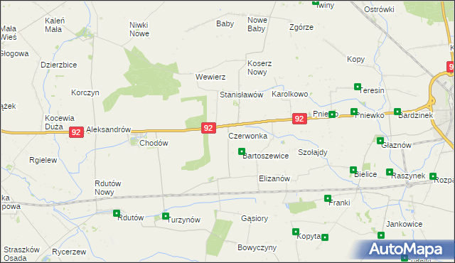 mapa Czerwonka gmina Chodów, Czerwonka gmina Chodów na mapie Targeo