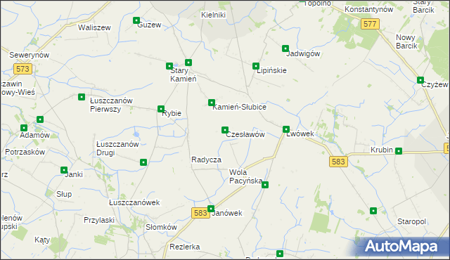 mapa Czesławów gmina Pacyna, Czesławów gmina Pacyna na mapie Targeo
