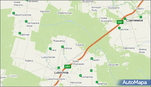 mapa Czółna gmina Lubochnia, Czółna gmina Lubochnia na mapie Targeo