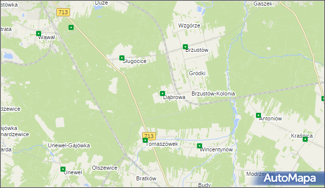 mapa Dąbrowa gmina Inowłódz, Dąbrowa gmina Inowłódz na mapie Targeo