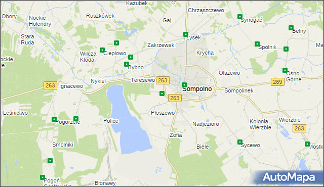 mapa Dąbrowa gmina Sompolno, Dąbrowa gmina Sompolno na mapie Targeo