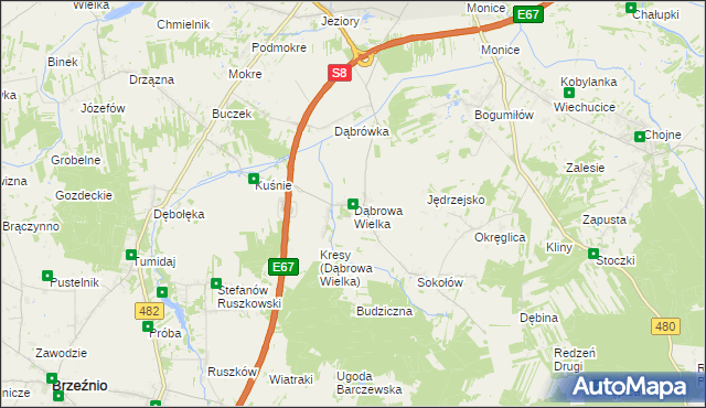 mapa Dąbrowa Wielka gmina Sieradz, Dąbrowa Wielka gmina Sieradz na mapie Targeo