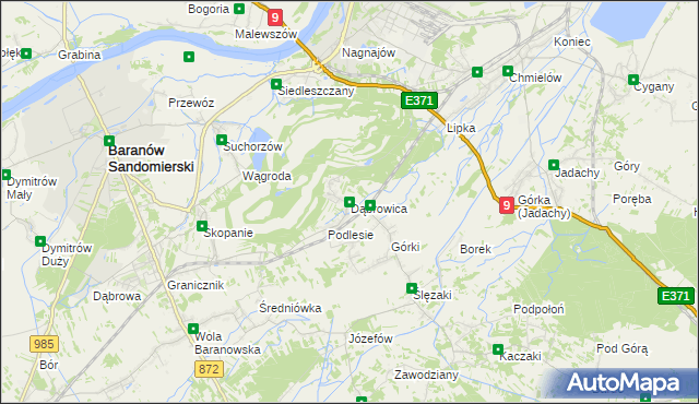 mapa Dąbrowica gmina Baranów Sandomierski, Dąbrowica gmina Baranów Sandomierski na mapie Targeo