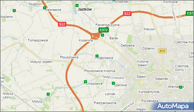 mapa Dąbrowica gmina Jastków, Dąbrowica gmina Jastków na mapie Targeo