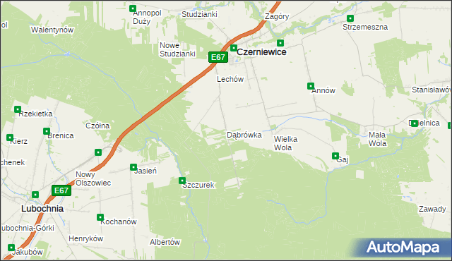 mapa Dąbrówka gmina Czerniewice, Dąbrówka gmina Czerniewice na mapie Targeo