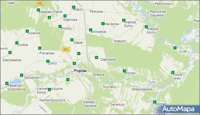 mapa Dąbrówka gmina Popów, Dąbrówka gmina Popów na mapie Targeo