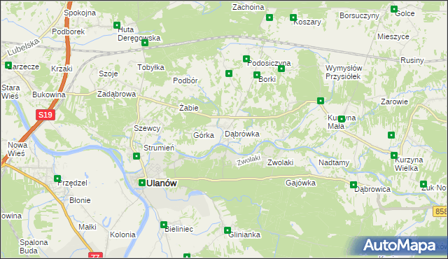 mapa Dąbrówka gmina Ulanów, Dąbrówka gmina Ulanów na mapie Targeo