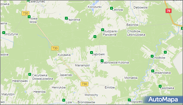 mapa Dąbrówki gmina Głowaczów, Dąbrówki gmina Głowaczów na mapie Targeo