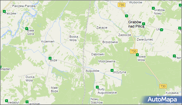 mapa Dąbrówki gmina Grabów nad Pilicą, Dąbrówki gmina Grabów nad Pilicą na mapie Targeo