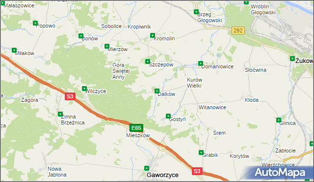 mapa Dalków gmina Gaworzyce, Dalków gmina Gaworzyce na mapie Targeo