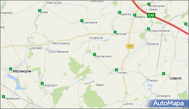 mapa Damianowo, Damianowo na mapie Targeo