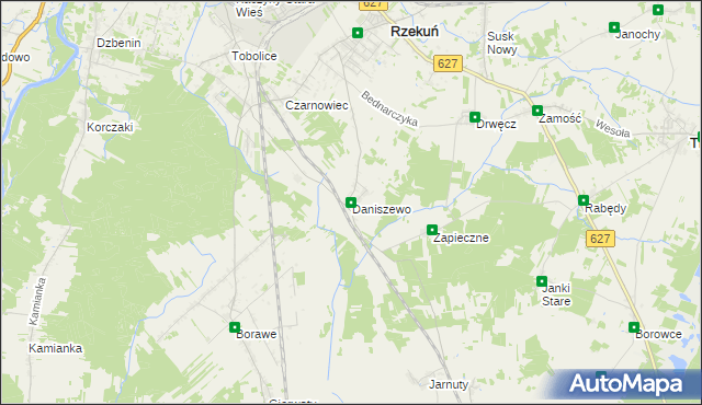 mapa Daniszewo gmina Rzekuń, Daniszewo gmina Rzekuń na mapie Targeo