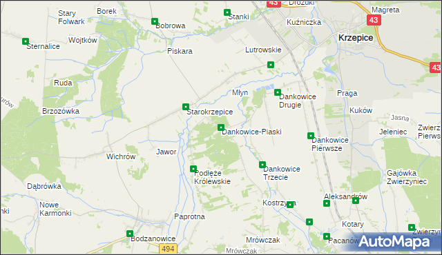 mapa Dankowice-Piaski, Dankowice-Piaski na mapie Targeo