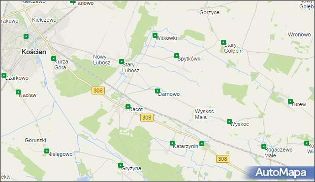 mapa Darnowo gmina Kościan, Darnowo gmina Kościan na mapie Targeo
