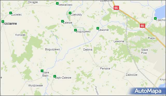 mapa Dębina gmina Krypno, Dębina gmina Krypno na mapie Targeo