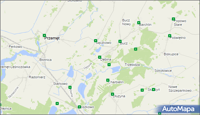 mapa Dębina gmina Przemęt, Dębina gmina Przemęt na mapie Targeo