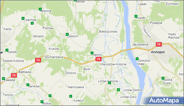 mapa Dębno gmina Ożarów, Dębno gmina Ożarów na mapie Targeo