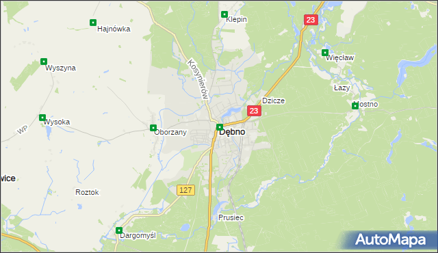 mapa Dębno powiat myśliborski, Dębno powiat myśliborski na mapie Targeo