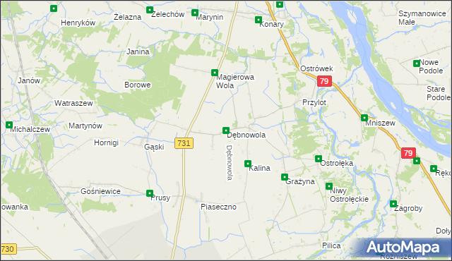 mapa Dębnowola gmina Warka, Dębnowola gmina Warka na mapie Targeo