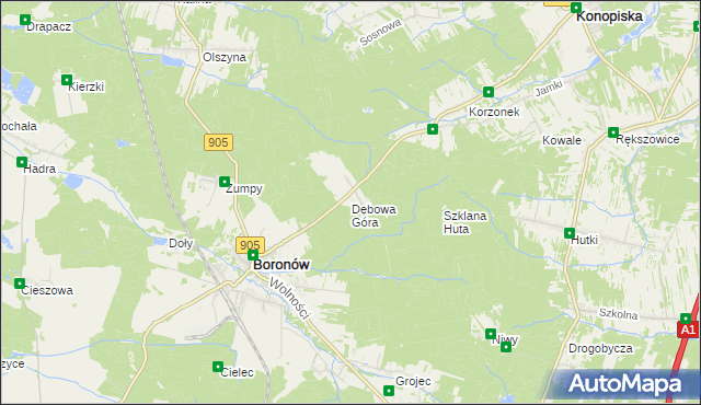 mapa Dębowa Góra gmina Boronów, Dębowa Góra gmina Boronów na mapie Targeo