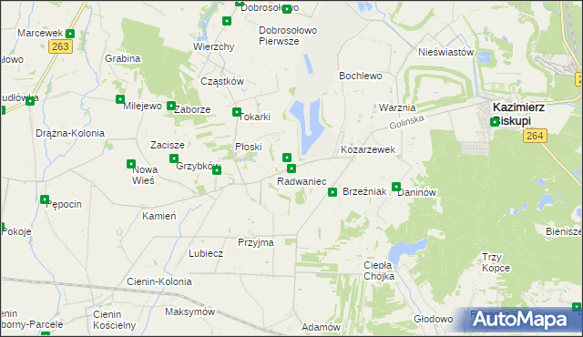 mapa Dębówka gmina Kazimierz Biskupi, Dębówka gmina Kazimierz Biskupi na mapie Targeo