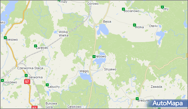 mapa Dębowo gmina Biskupiec, Dębowo gmina Biskupiec na mapie Targeo