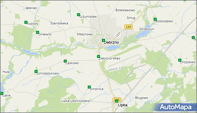 mapa Debrzno-Wieś, Debrzno-Wieś na mapie Targeo