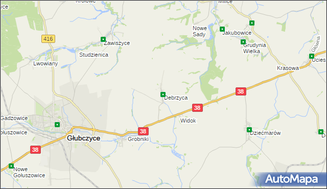 mapa Debrzyca, Debrzyca na mapie Targeo