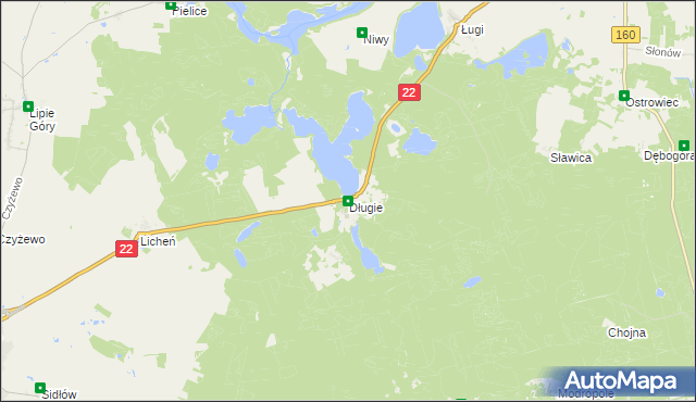 mapa Długie gmina Strzelce Krajeńskie, Długie gmina Strzelce Krajeńskie na mapie Targeo