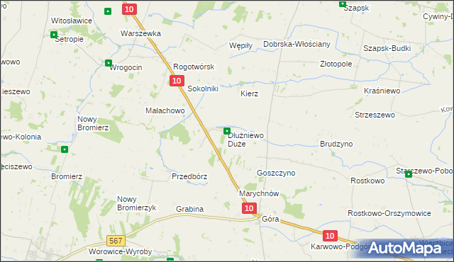 mapa Dłużniewo Duże, Dłużniewo Duże na mapie Targeo