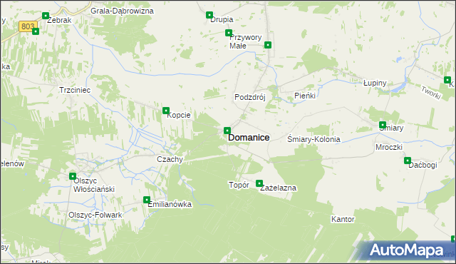 mapa Domanice powiat siedlecki, Domanice powiat siedlecki na mapie Targeo