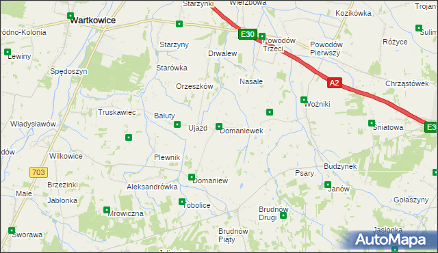 mapa Domaniewek gmina Dalików, Domaniewek gmina Dalików na mapie Targeo