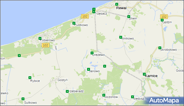 mapa Dreżewo, Dreżewo na mapie Targeo