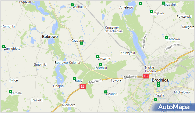 mapa Drużyny gmina Bobrowo, Drużyny gmina Bobrowo na mapie Targeo