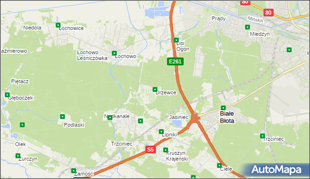 mapa Drzewce gmina Białe Błota, Drzewce gmina Białe Błota na mapie Targeo